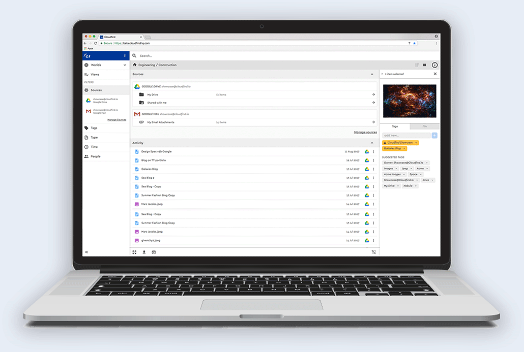 A laptop showing the Cloudfind application